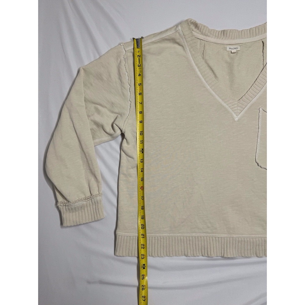 Pilcro Anthropologie Montana Pocket Knit Top Ivory V-Neck Sweatshirt Size Large - Picture 5 of 6